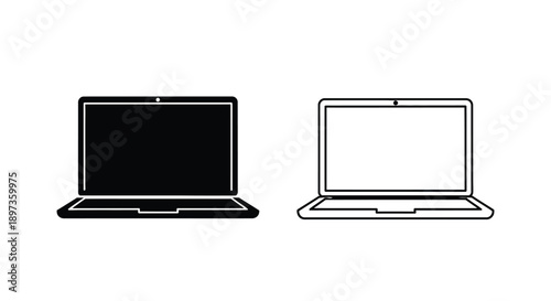 Two laptop computer illustrations showing contrasting views a striking silhouette
