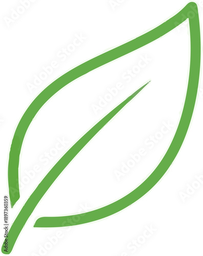 A simple, hand-drawn style outline of a single green leaf on a white background, symbolizing nature