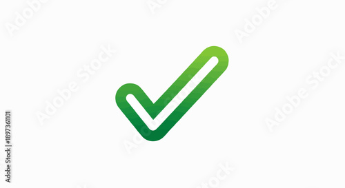 A vibrant green gradient checkmark icon with a slightly textured outline, centered on a clean white background