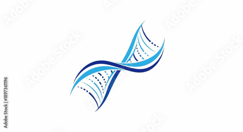 Abstract blue double helix-like structure on a white background, suggesting DNA, innovation, or connectivity