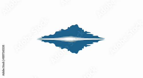 Abstract blue mountain silhouette with a clear water reflection, isolated on a clean white background