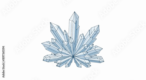 A vibrant illustration depicting a cluster of light blue, geometric crystals with sharp edges on a white background