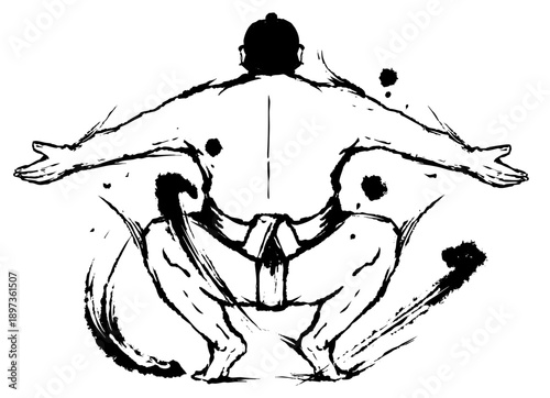 Sumo Wrestler Back View – Sumi Ink Illustration