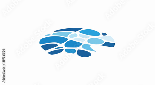 Abstract brain graphic in various blue hues, formed by interlocking organic shapes, symbolizing thought