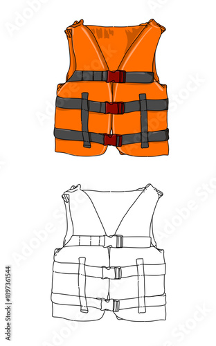 safe life vest illustration. life vest coloring page for kids