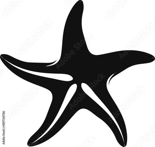 A striking black silhouette of a five-armed starfish against a crisp white background, minimal and iconic