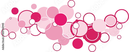 Abstract design featuring an organic cluster of pink and magenta circles and outlines on a white background