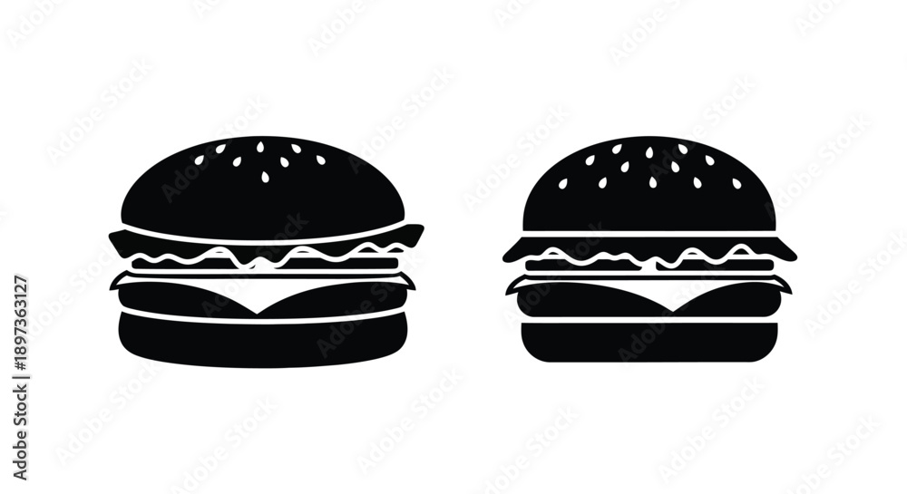 Fototapeta premium Two black hamburger icons a simple food illustration silhouette