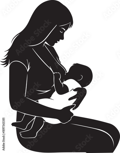 Mother breastfeeding baby illustration maternal care loving bond vector art nurturing parental feeding.