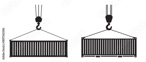 Industrial Shipping Container Being Lifted by Crane, Logistics and Transportation Concept, Freight Cargo Handling.