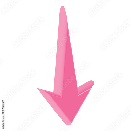 3D Down Arrow Icon in Pink Color for Download, Scroll, Navigation, UI UX and App Interface Design – Transparent Background
