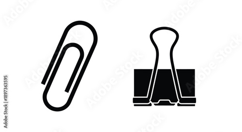 Black paperclip and binder clip graphic illustration simple design silhouette