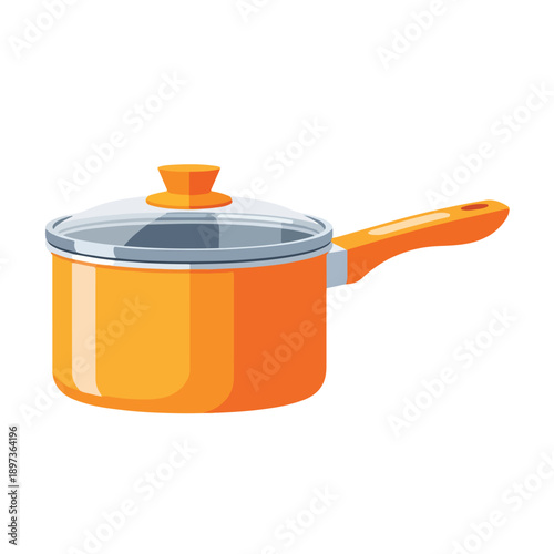 Vibrant Orange Saucepan with Transparent Lid for Cooking - Isolated Vector Illustration