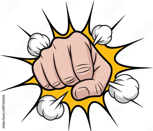 Fist punch comic book explosion effect impact