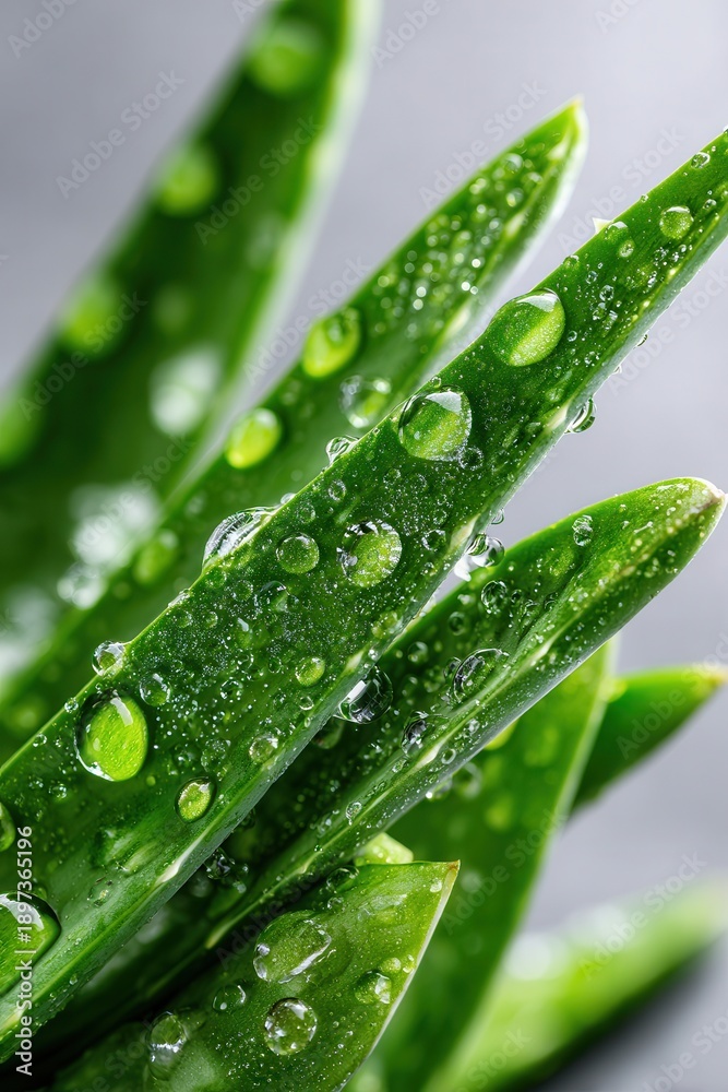 Fototapeta premium Aloe vera leaves with water droplets closeup