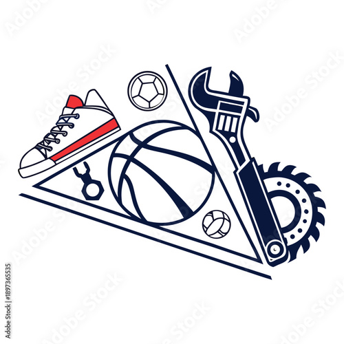 Basketball and Mechanical Tools Logo Design