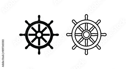 Two nautical steering wheels in black and white a striking silhouette