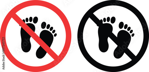 Red and black no bare feet prohibition signs