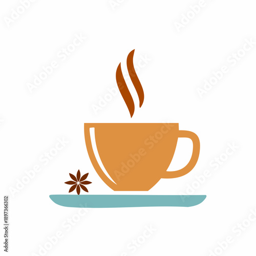 Hot Coffee or Tea Cup with Steam and Anise Starspice Beverage Icon Graphic