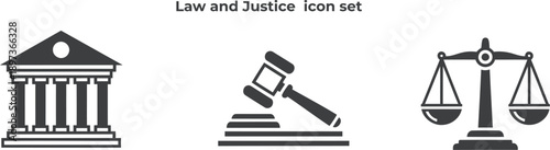Law justice flat icon set for legal system and judiciary concepts