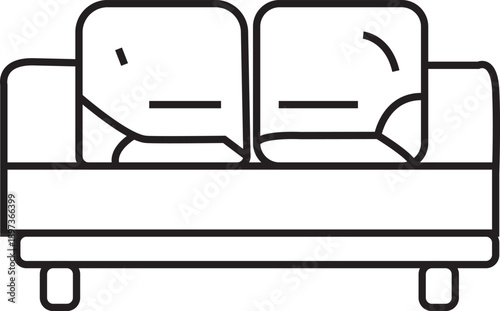 Minimalist hand drawn sofa line art illustration with cushions for living room interior design and coloring projects