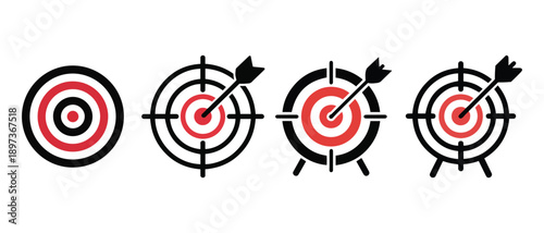 Target Icons Set. Archery, Bullseye, and Aiming Symbols in a Row - Perfect for Goal Achievement and Accuracy Concepts.