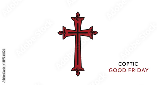 Red Coptic Cross with Black Outline and Text Good Friday