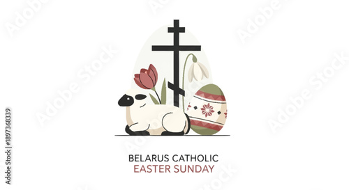 Belarus Catholic Easter Sunday lamb with cross flowers and egg