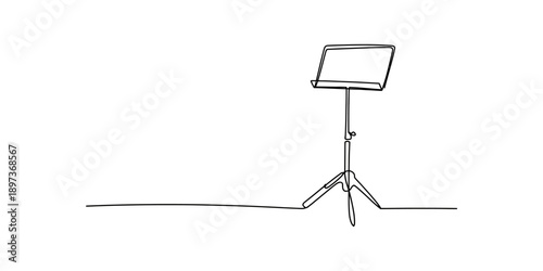 Single continuous line art illustration of an empty music stand on a white background Vector, illustration