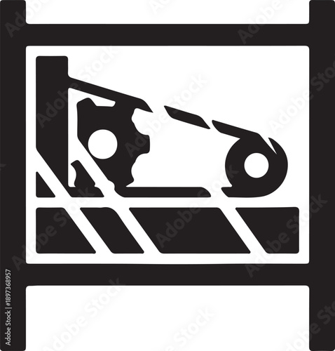 Icon of dumper truck or excavator on white background with geometric shapes