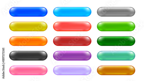 Set of buttons for web and mobile app. Rounded interface design elements for games, and interactive layouts