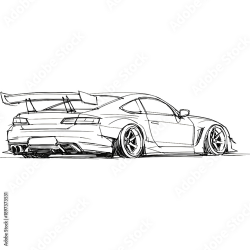 Racing Car Illustration: An detailed illustration of a high-performance racing car, showcasing its sleek design, aerodynamic features, and the essence of speed and competition.