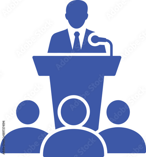 Man speaking at podium with audience speech
