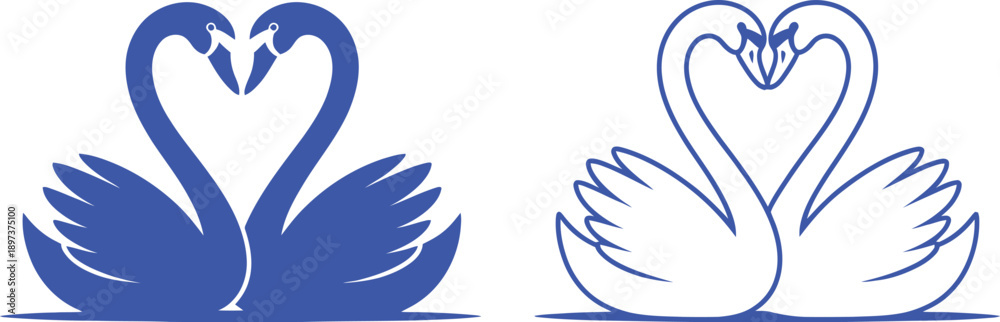 Obraz premium Two blue swans forming heart shape love couple
