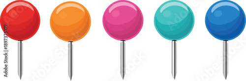 A vibrant collection of colorful pushpins arranged in a neat row, perfect for organizing ideas and marking important locations