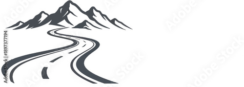 An illustrative drawing depicting a winding road leading through a serene landscape towards majestic mountains