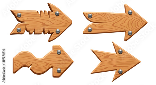 Wooden Arrow Plaque Signboard with Cracks and Nails, Cartoon 3D Render Rustic Wood Texture Text Box, Vintage Timber Plank Frame, Isolated Directional Sign Illustration