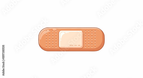 An isolated illustration of a generic peach-colored adhesive bandage with a beige pad on a white background