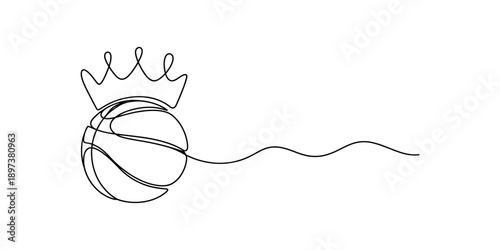 A minimalist continuous line drawing of a basketball crowned as king of the game Vector, illustration