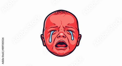 An illustration of a red-faced baby crying intensely with tears streaming down its cheeks