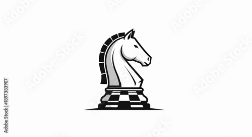 Stylized black and white chess knight piece with subtle grey shading on a clean white background
