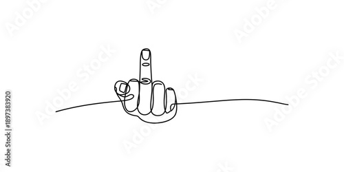 Continuous line art of a hand displaying an offensive middle finger gesture Vector, illustration