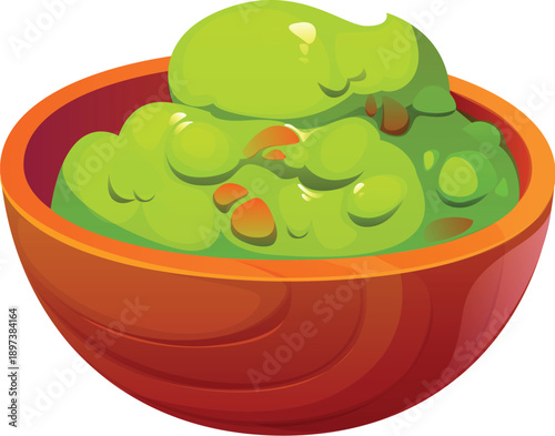 Mexican guacamole or traditional cuisine dip salsa for holiday fiesta, cartoon vector. Guacamole sauce of avocado and Mexican kitchen condiment for Cinco de Mayo and Mexico National Day food