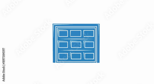 Blue grid structure resembling a building or window frame with a hand-drawn, distressed outline effect