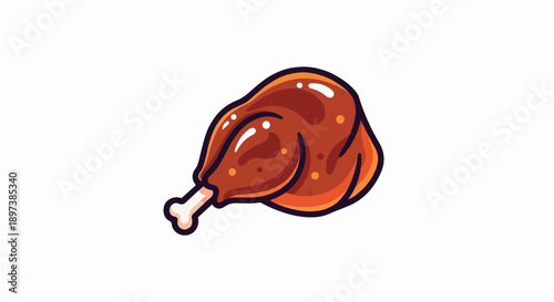Vibrant illustration of a roasted chicken drumstick with glossy highlights on a plain white background