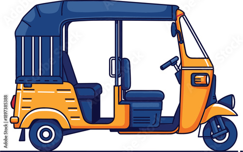Yellow and blue indian auto rickshaw vector illustration isolated on white background for travel and transportation design.