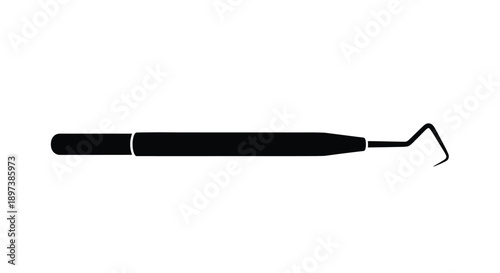 A black and white illustration of a dental explorer tool on a white background