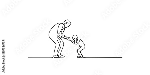 Continuous line drawing illustrating a parent providing guidance and support to a child Vector, illustration