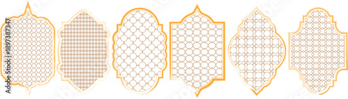 Islamic geometric brush patterns showcasing traditional arabesque designs in various frames