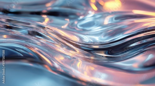 Wavy liquid metal surface with iridescent reflections image